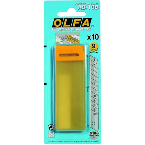 OLFA AB-10B - Pack de 10 cuchillas troceables 9 mm plateadas en blister
