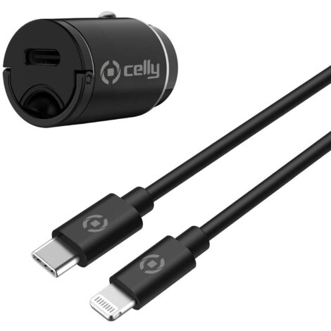 Caricabatteria da auto USB-C PD 20W con cavo Lightning e USB-C, modello Celly KIT 690804 (1/4)