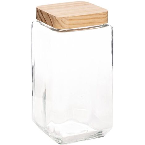 Vaso quadrato in vetro con coperchio in pino 2l - 5five