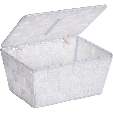 Wenko Cestino con coperchio Adria bianco - cestino per il bagno Capacità: 2.164 l, Polipropilene, 19 x 10 x 14 cm, Bianco (1/5)