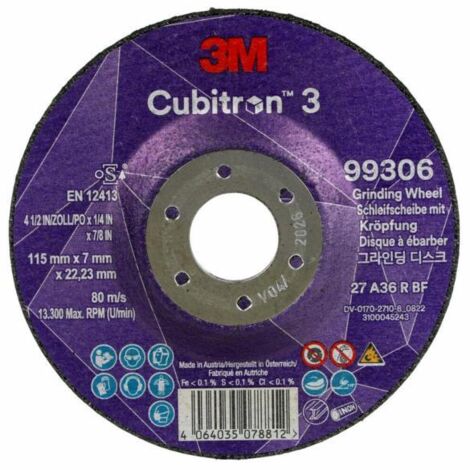 Disque à tronçonner Cubitron™ 3 D125x2,5mm courbé 3M™ Cubitron™ 3 alésage 22,23mm 3M (Par 25)