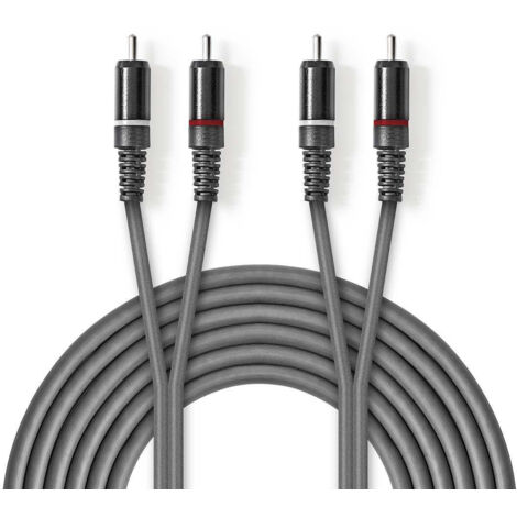 Stereoljudkabel 2x rca hane 2x rca hane nickelplaterad 150 m round morkgra custodia di cartone (1/3)