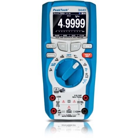 Peaktech 3440 – Multimetro Digitale True Rms con Bluetooth 4 e Display Grafico, 50.000 Conteggi, Tüv/Gs, Autorange, Voltmetro, Tester di Continuità - Cat Iii 1000V