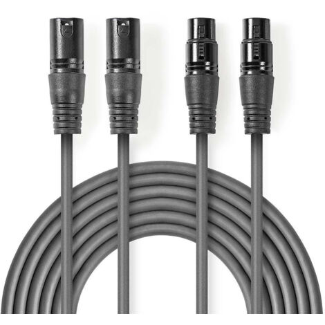 Cavo audio bilanciato 2x xlr 3 pin maschio 2x xlr 3 pin femmina nichelato 300 m rotondo pvc grigio scuro custodia in cartone (1/3)