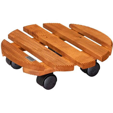 Wagner Design Yourself Carrello per Piante Country Ø 30 x 8 cm, per Fiori per Interni, Castagno, Tavoletta Antiscivolo, Portavaso in Legno massello FSC con Ruote, Portata 100 kg, 20018201 (1/4)