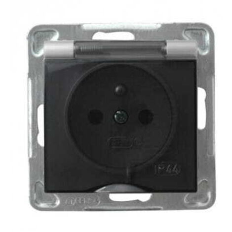 Presa singola p/t argento Impresja con messa a terra 2P+Z IP44 sportello antifumo senza cornice (1/5)