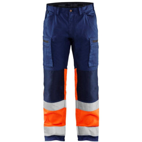 Pantaloni da lavoro ad alta visibilità stretch 1551 - Blu navy/Arancione fluorescente 3XL - FR(54) - SE(C60) - Norme (1/4)