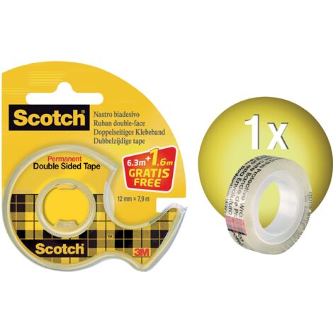 Scotch Nastro Biadesivo - 1 Rotolo 12,7 mm x 7,89 (25% in più) + Dispenser Portatile - Nastro Biadesivo Trasparente a Lunga Tenuta per Foto, Fotografie, Poster e Immagini