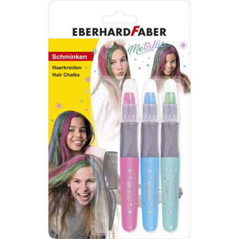Eberhard Faber 579205 - Gesso de bambini, 3 colori metallici, con pettine, facile delavaggio (1/5)