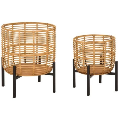 Coppia porta vasi in rattan con supporto in metallo per interni set da 2 -Small (1/5)