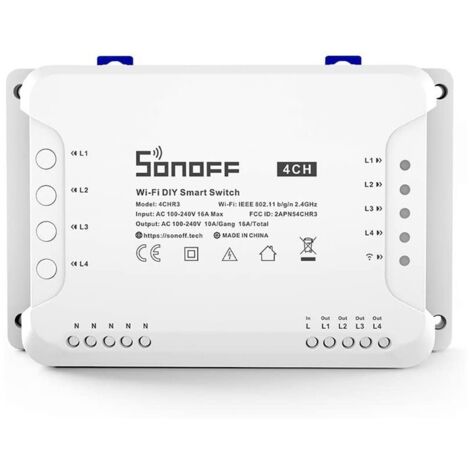 SONOFF 4CHR3  Canali Montaggio su barra DIN Interruttore Wi-Fi per Realizzazione Impianto Domotica Fai-Da-Te (Smart Home DIY), Controllo Remoto di Quattro Elettrodomestici Indipendenti (1/9)