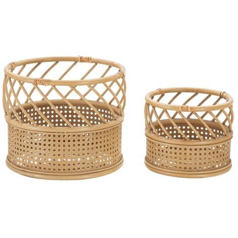 Porta vasi "Panama" in metallo con finiture in rattan per interni set da 2 (1/5)