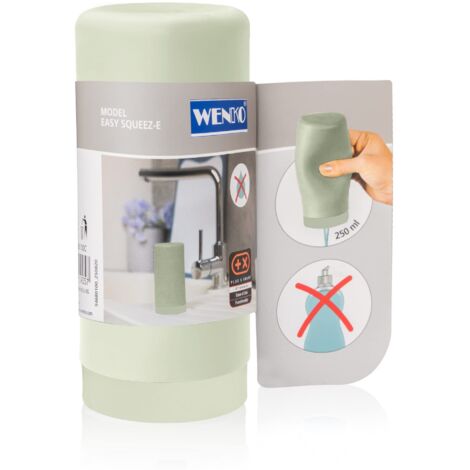 WENKO Dosatore di detersivo per piatti Easy Squeez-e, dispenser di qualità per detersivo per piatti in cucina, dosaggio semplice, dispenser in silicone antifuoriuscita, 250 ml, Ø 6 x 14 cm, verdino (1/5)