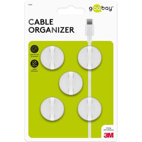 Gestione cavi a 1 slot, bianco, set da 5 per la sistemazione e il fissaggio, removibile. colore bianco (1/5)