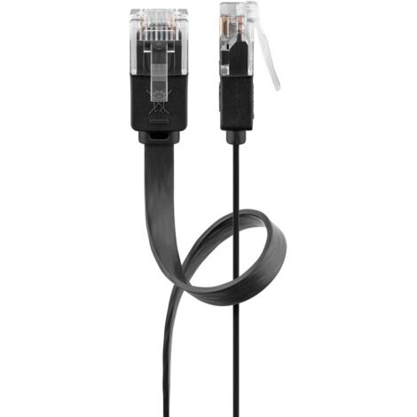CAT 6 cavo patch piatto U/UTP, nero, conduttore di rame (CU). Lunghezza del Cavo 15 m (1/5)