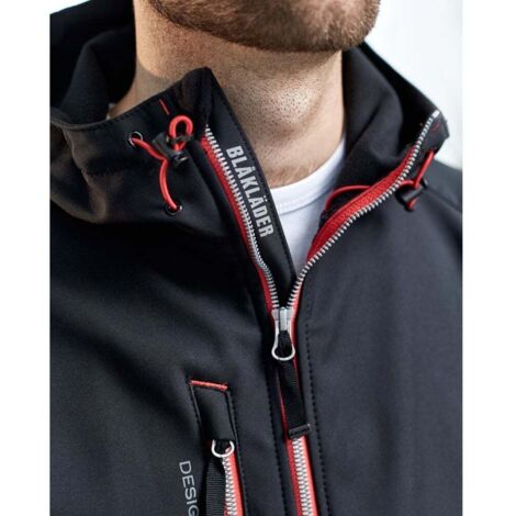 Giacca da lavoro softshell con cappuccio 4949 - Nero/Rosso XXL