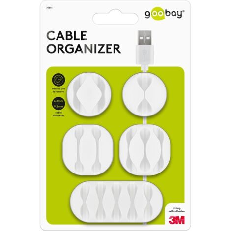 Set per gestione cavi, bianco, set da 5 per la sistemazione e il fissaggio, removibile. colore bianco (1/5)
