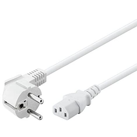 Cavo di collegamento angolare con presa C13, 3 m, bianco, spina di terra (tipo E/F, CEE 7/7) 90°  Presa dispositivo C13 (connessione IEC). Lunghezza del Cavo 3 m (1/4)