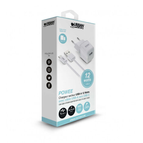 Caricabatterie da Parete + Cavo USB-C Urban Factory PSC25UF Bianco 12 W (1/2)