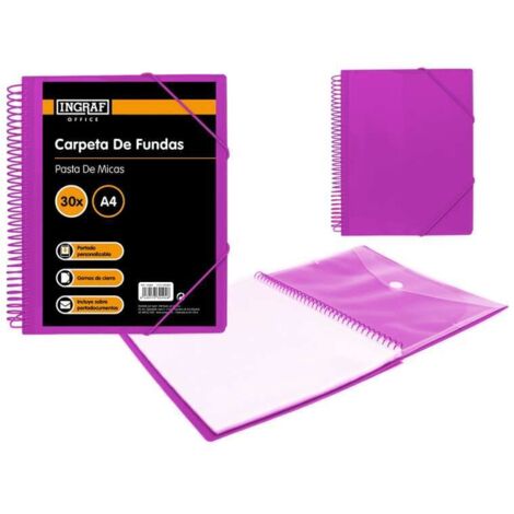 Ingraf cartella 30 buste A4 + busta con chiusura - spirale plastica indeformabile - apertura 360 gradi - copertina personalizzabile - colore viola