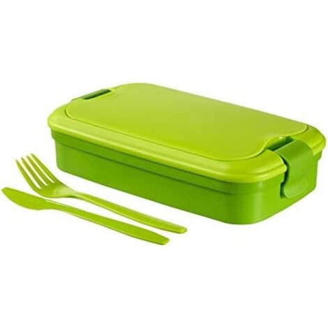 Curver - Bento Lunch & Go Food Container 1,4 L - Con posate - 2 scomparti + divisorio interno - Colore verde lime (1/5)