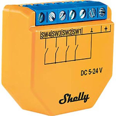 Shelly Plus i4 DC, Controller Wi-Fi a 4 Ingressi Digitali per Interruttori Intelligenti Shelly, 5-24VDC, Illuminazione, Multiclick, Domotica, Alexa & Google, iOS Android, Nessun Hub Richiesto