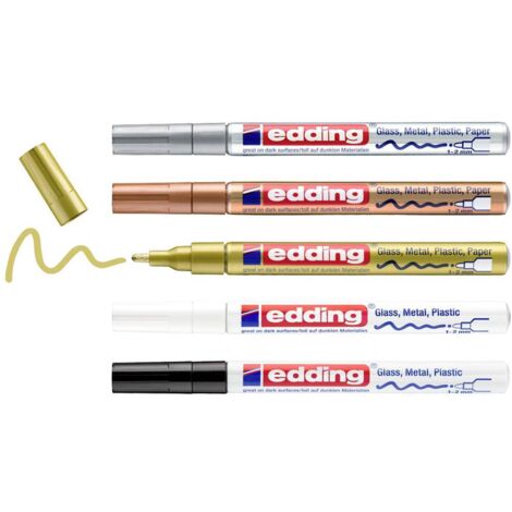 Edding 4-751-5-999 Marcatore a vernice Nero, Bianco, Oro, Argento, Rame 2 mm, 4 mm