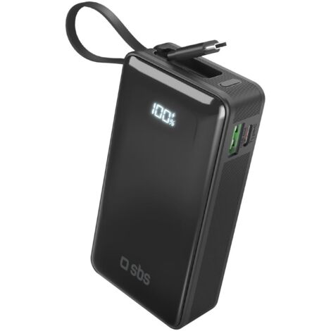 Powerbank da 10000 mAh con porte USB-A e USB-C, display integrato e cavo USB-C da 20 W - nero (1/4)