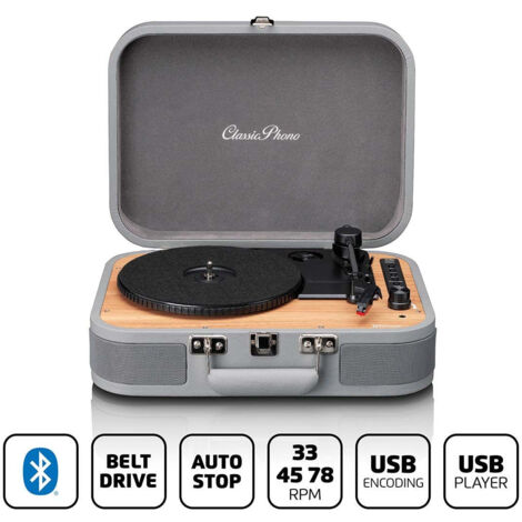 Giradischi Classic Phono - TT-116 Bluetooth con 3 velocità, 33, 45 e 78 giri, giradischi vintage de, uscita RCA, altoparlante stereo, grigio (1/5)