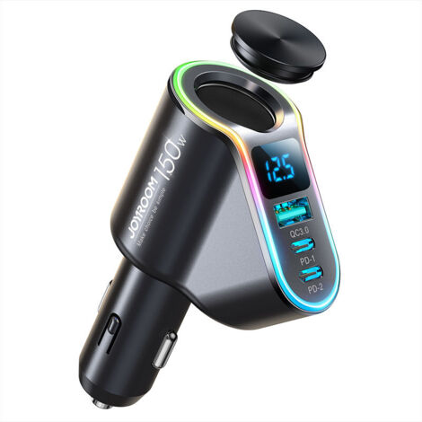 Caricabatterie rapido per auto 4 in 1 USB-A 2x USB-C PD 150 W Nero