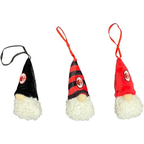 A.C. Milan, Tris di Gnomi Natalizi, 3 Folletti, Altezza 10 Cm, Decorazioni Albero Di Natale, Rosso e Nero, Prodotto Ufficiale Milan (1/2)