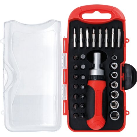 Serie di inserti e bussole  con impugnatura portainserti magnetica a cricchetto, reversibile  30 pz.