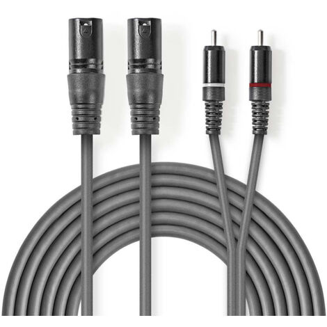 Cavo audio bilanciato 2x xlr 3 pin maschio 2x rca maschio nichelato 150 m rotondo pvc grigio scuro custodia in cartone (1/3)