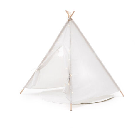 Tenda Tipi Bambini Montessori Robincool Koda 120x120x150 cm Pieghevole Uso Interno e Esterno in Tessuto Bianco Luci Tappeto (1/5)