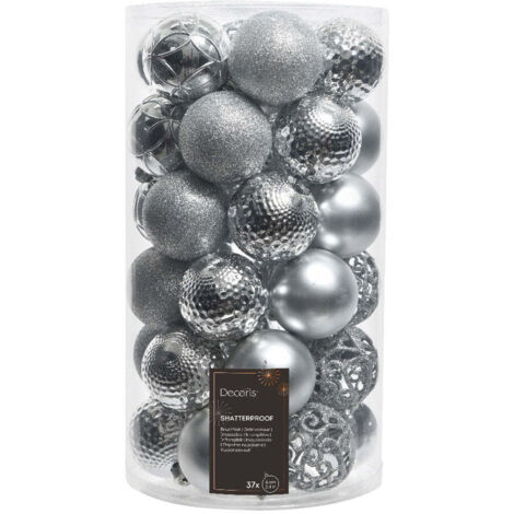 Tubo con 37 Palline Decorative in Argento per Albero di Natale Ø6cm