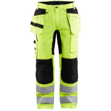 Pantaloni da lavoro ad alta visibilità elasticizzati artigianali 1552 - Giallo fluorescente/Nero XL - FR(50) - SE(C56) - Norme (1/5)