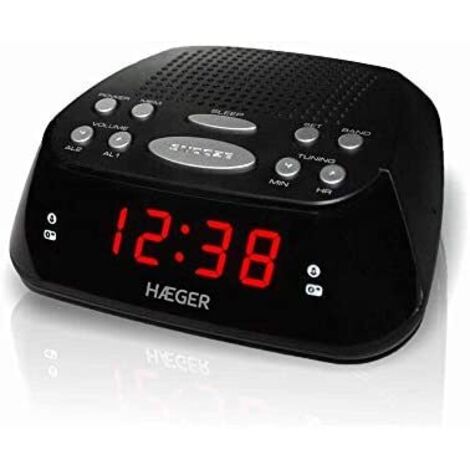 HAEGER Snooze - Radio sveglia digitale - Funzione Snoozer/Sleep, doppia sveglia, 20 stazioni memorizzate (10 FM / 10 Am), display a LED rosso per una facile visualizzazione.