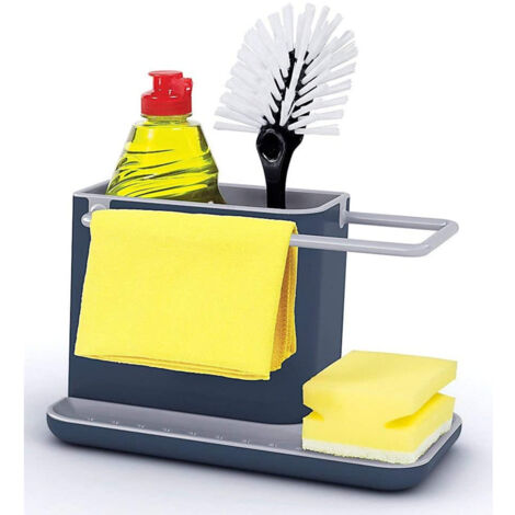 Organizzatore per lavello deJoseph Joseph Caddy, supporto per detersivo e spugne, scarico integrato, facile depulizia, grigio scuro/grigio, lavabile in lavastoviglie