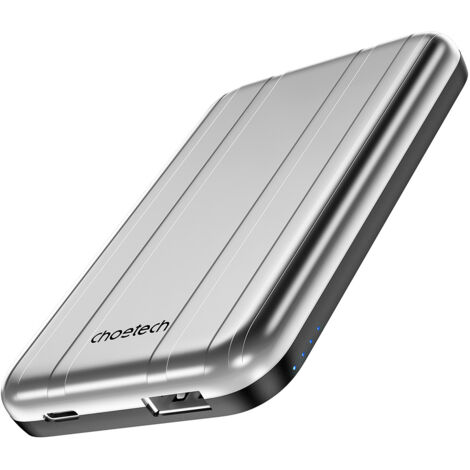 Piccolo power bank induttivo leggero da 5000 mAh MagSafe USB-A USB-C argento (1/5)