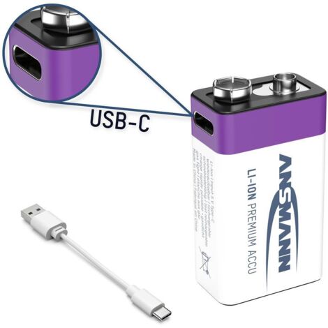 Batteria Ansmann ricaricabile Li-Ion 400mAh 9V Usb C E-Block [1315-0005]