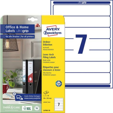 Avery-Zweckform Etichetta per raccoglitore da ufficio L4760-10 38 x 192 mm Carta Bianco A tenuta permanente 70 pz. (1/5)