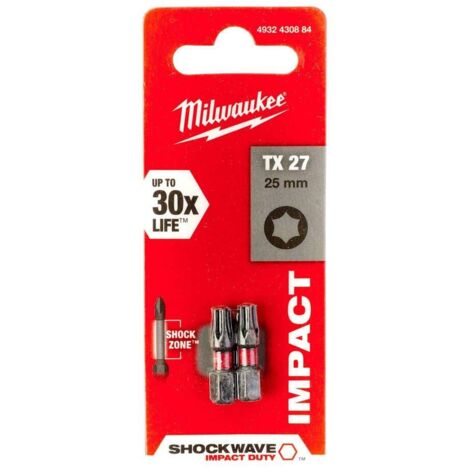 Milwaukee 4002395385461 - Punte per avvitatore Shockwave Gen II, TX27, 25 mm, 2 pezzi (1/2)