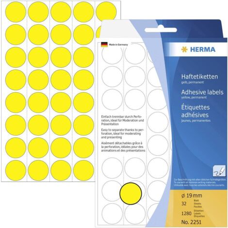 Herma 2251 Etichetta di identificazione a forma di bollino Ø 19 mm Giallo 1280 pz. A tenuta permanente Carta (1/5)