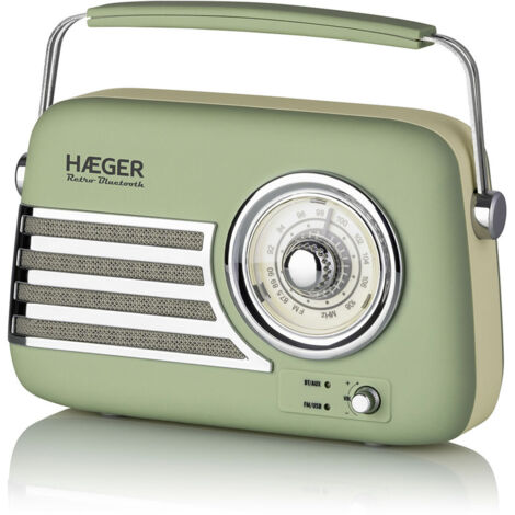 HAEGER Radio FM Vintage Retro Bluetooth - Batteria 12H, Am/FM, USB, AUX, Bluetooh