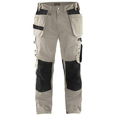 Pantaloni da lavoro artigianali senza tasche flottanti 1555 - Beige/Nero 2XL - FR(52) - SE(C58) - Corti (1/3)