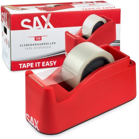 SAX Tape it Easy XXL Avvolgitore per nastro adesivo a una mano extra pesante per 1x nastro da 50 mm o 2x nastro da 25 mm, avvolgitore per nastro con funzione portapenne