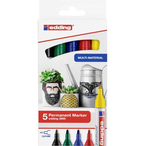 Edding 3000 4-3000-5 Marcatore indelebile Nero, Blu, Rosso, Verde, Giallo resistente all'acqua: Sì