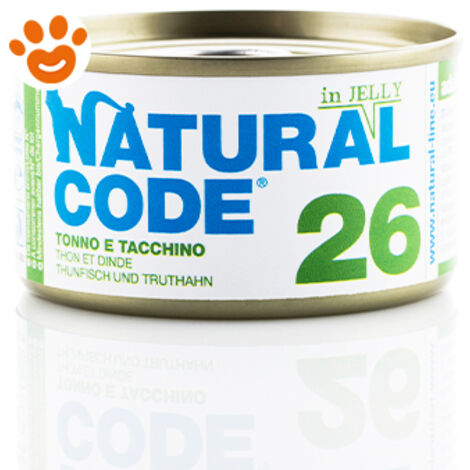 Natural Code Gatto Adulto, in Lattina 85gr 26 Tonno e Tacchino in Jelly