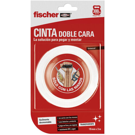 fischer 548831 548831-Nastro Double Face/Blister da 3 m, Bianco (1/5)