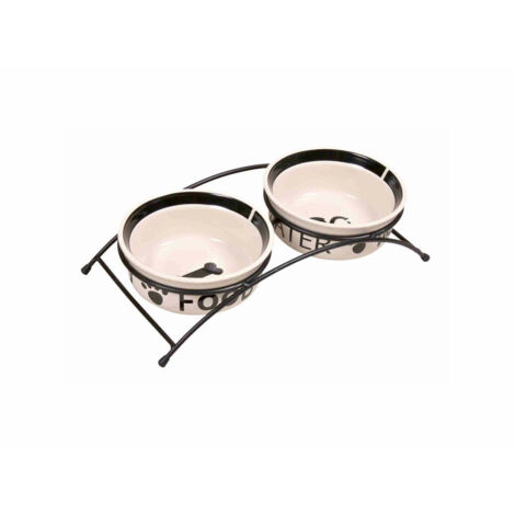 2x0.6l/diametro 15cm: Eat-on-feet set di ciotole in ceramica bianco/nero